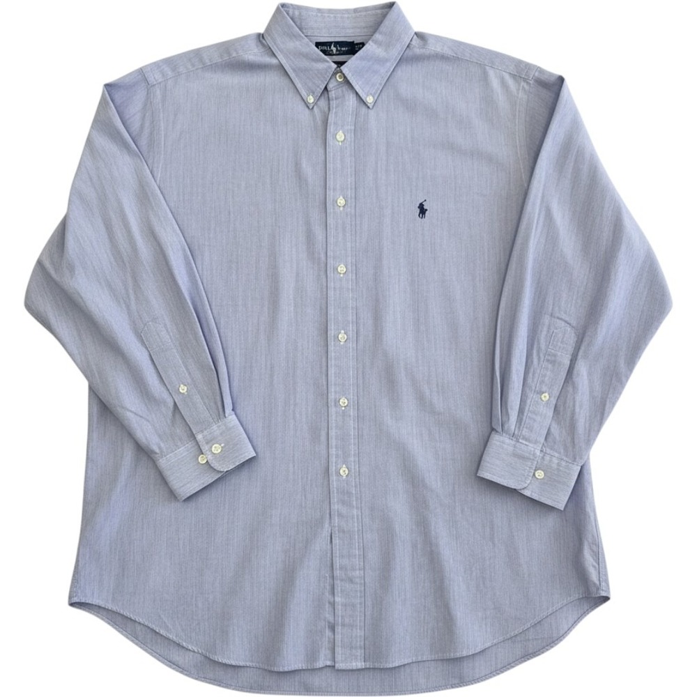 VTG Ralph Lauren Yarmouth Mens Blue Striped Button Down Shirt Size 16 34/35